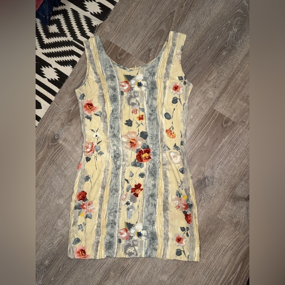 Jams World Antique Flowers on White Sleeveless Dress Vintage Small